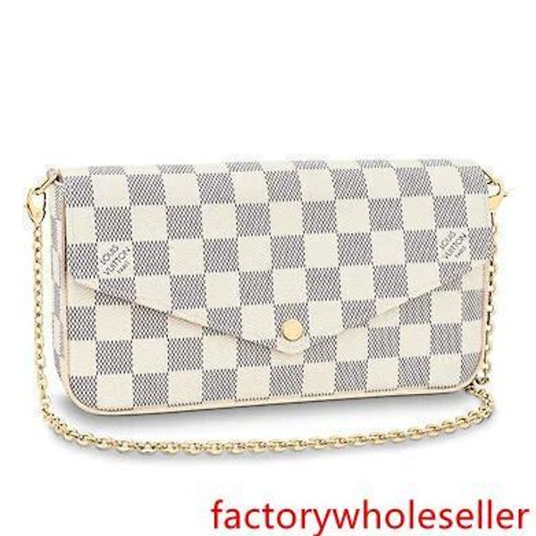 

n63106 pochette felicie grid pattern white real caviar lambskin chain flap bag long chain wallets key card holders purse clutches evening
