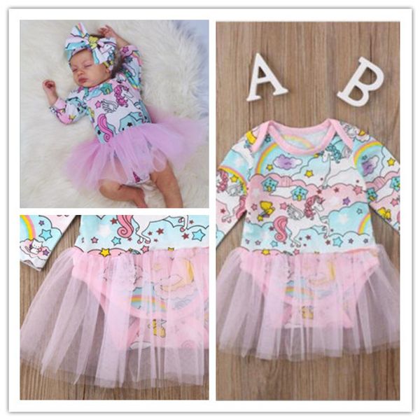 

newborn baby girl skirts romper jumpsuit long sleeve mesh patchwork dresses infant clothes unicorn toddler boutique outfits e21903, Red;yellow