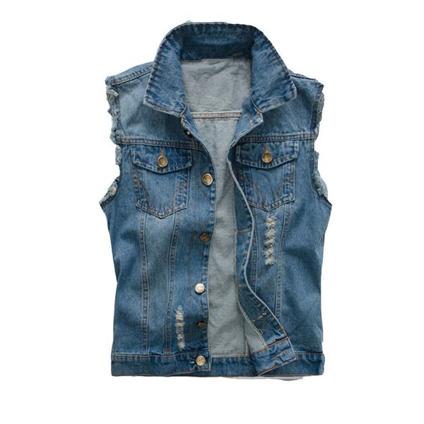 

korean men's jeans vest ripped denim jacket slim fit sleeveless 2020 summer new style jeans male coat 6xl, Black;brown