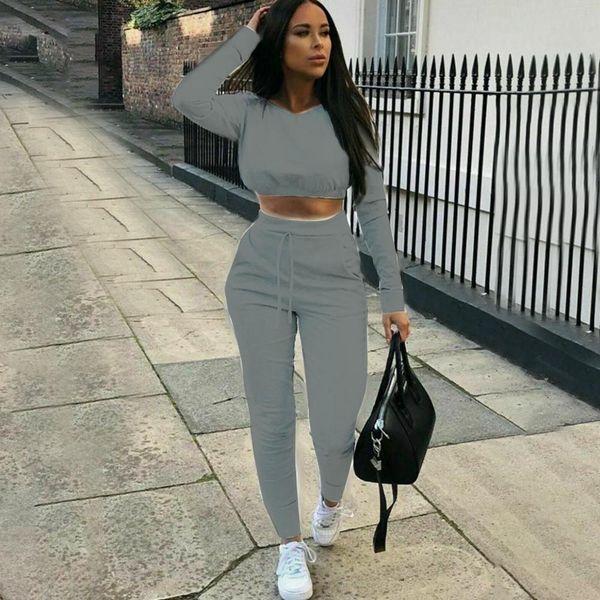 

womens pure color long sleeves casual cropped pencil pants sports suit female autumn outdoor running tracksuit for 2019, Black;blue