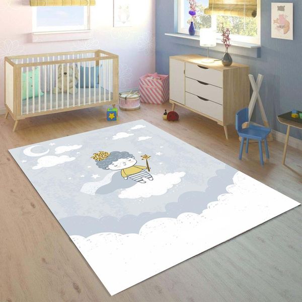 

else little prens on gray white clouds 3d print non slip microfiber children kids room decorative area rug mat