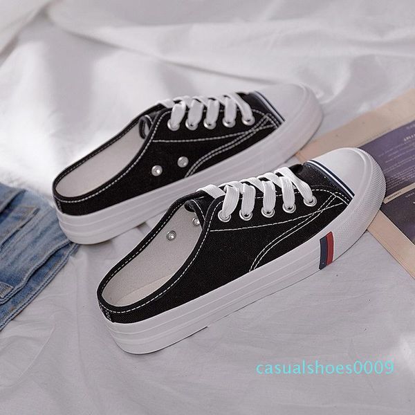 

spring summer woman casual shoes lace up female canvas shoes no heel lazy footwear for girls plimsolls classic c09, Black