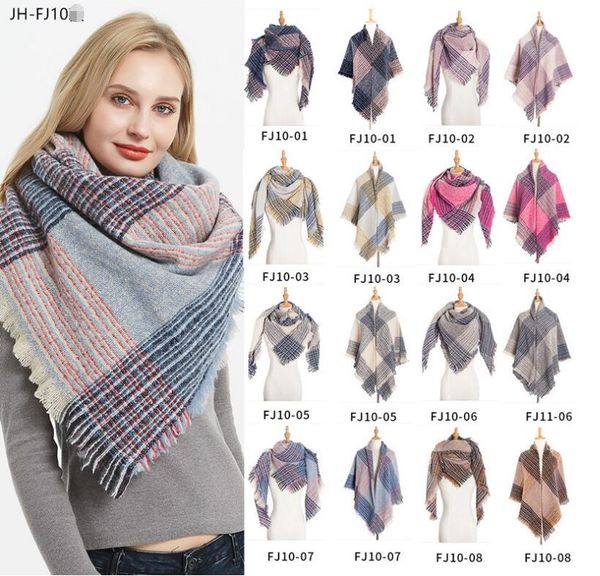 

plaid scarves girls check shawl grid oversized tassel wraps lattice triangle neck scarf fringed pashmina winter neckerchief blankets, Red;brown