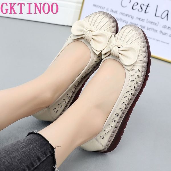 

gktinoo summer shoes women sandals genuine leather soft hollow flats sandals women bow breathable ladies shoes, Black
