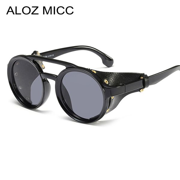 

aloz micc round steampunk sunglasses women men 2019 vintage leather sun glasses for women shades eyewear uv400 a251, White;black