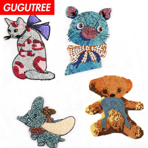 

gugutree embroidery big bear cats patch animal cartoon patches badges applique patches for clothing fd-56, Black