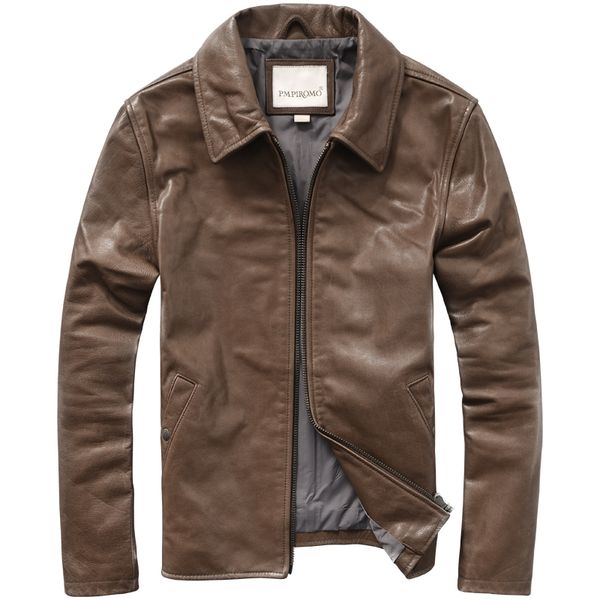

men's leather & faux short genuine lapel simple fashion slim fit cow jacket, Black