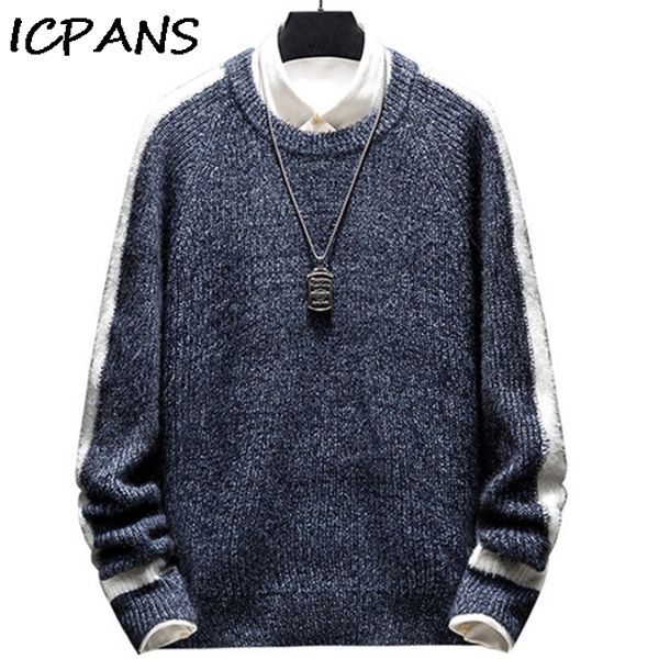 

icpans striped knit sweaters autumn winter sweater fashion long paragraph oversized jumpers men women all-match clothing, White;black