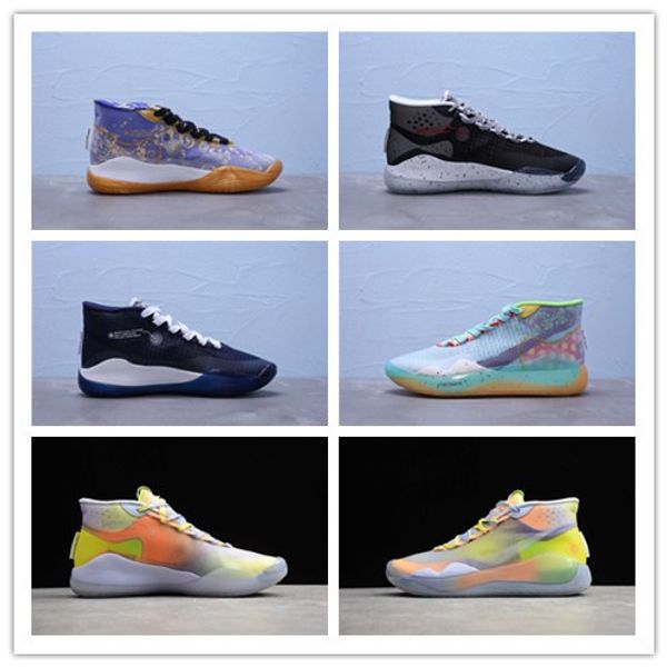

2019 Новый Кевин Дюрант 12 XII High KD 35 Warriors Home синий желтый мужская баскетбольная обувь