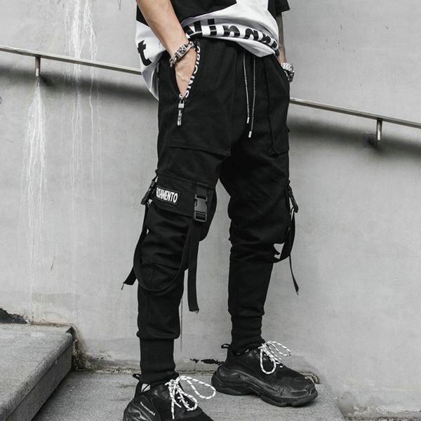 

2020 Spring Hip Hop Joggers Men Black Harem Pants Multi-pocket Ribbons Man Sweatpants Streetwear Casual Mens Pants