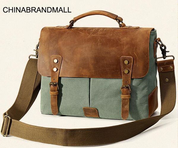 

натуральная кожа +холст повседневный портфель бизнес-сумочка