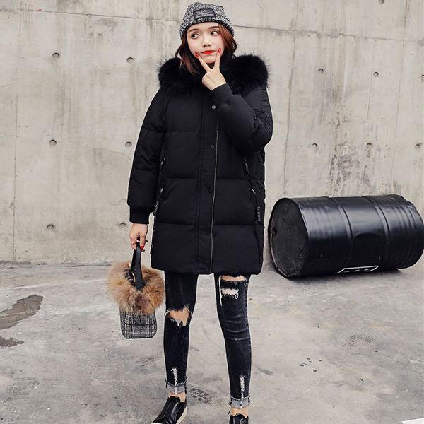 

long and thickened white duck down jacket for leisure and warm winter garment for women in winter 2019, Black