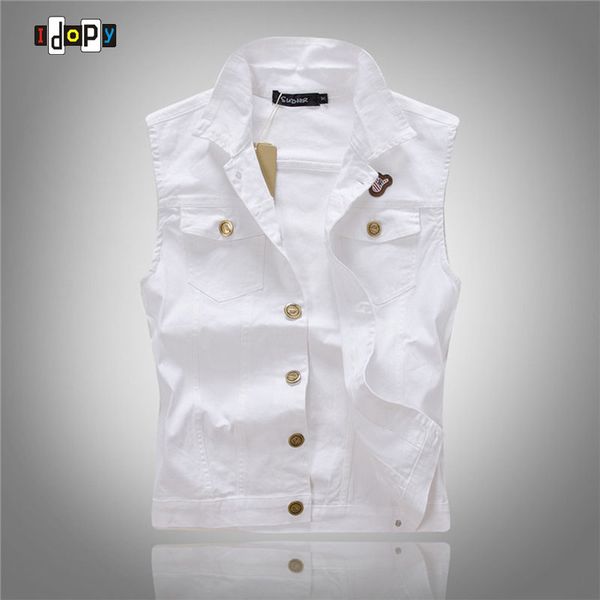 

idopy new arrival mens white denim vest single breasted party stage slim fit m-3xl waistcoat cotton jacket for skinny men, Black;brown