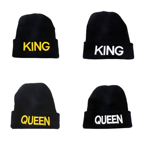 

new embroidery king winter hat men caps women's beanies warm hip hop bonnet wool blends knitted hat female beanies wholesale