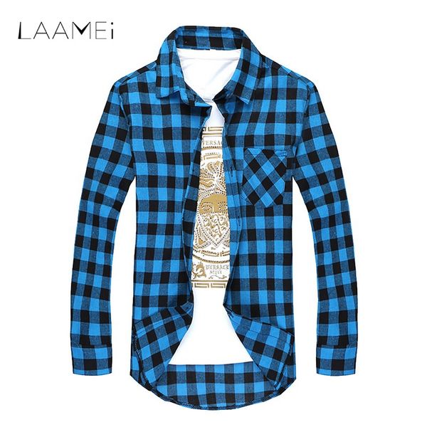 

men's casual shirts laamei men long sleeve turn-down collar slim social shirt plaid basic business, White;black