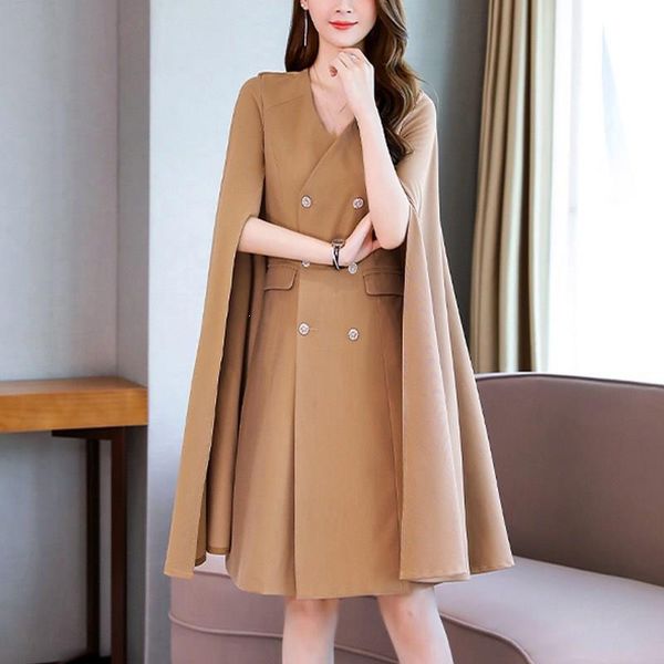 

autumn runway fashion women black khaki cape coats double-breasted cloak coats lady fashion clothing