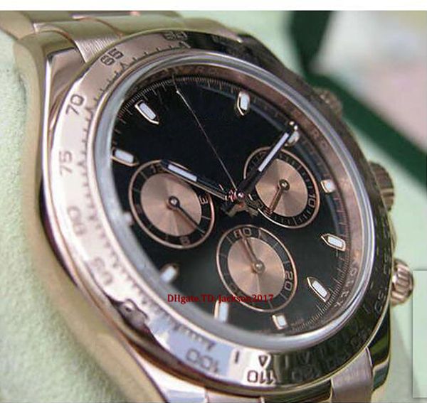 

original box certificate casual modern men's watches 116505 gold black index dial watch 40mm, Slivery;brown