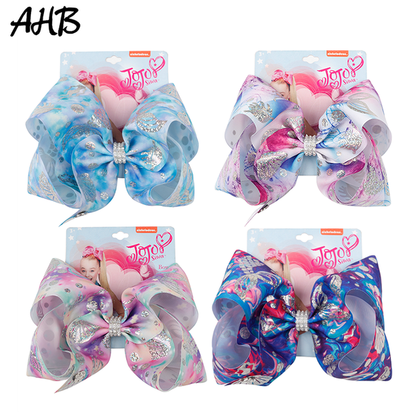 

selling 8inch jojo clip jojo bows siwa rainbow printed knot ribbon bow hair clip children hair accessories jjbh0319, Slivery;white