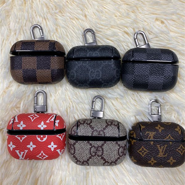 

6 colors pu leather for airpods pro cases protective cover hook clasp keychain anti lost fashion earphone case protector