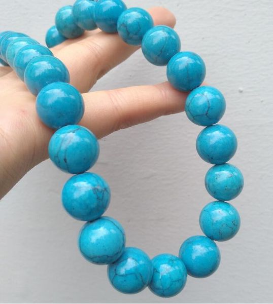 

14mm baroque natural blue turquoise necklace for women chokers 18" jewelry, Silver