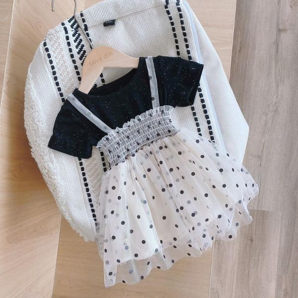 

summer girls dress children's sequined polka dot mesh short sleeve princess party girls tutu dress kids clothes vestidos s10926, Red;yellow