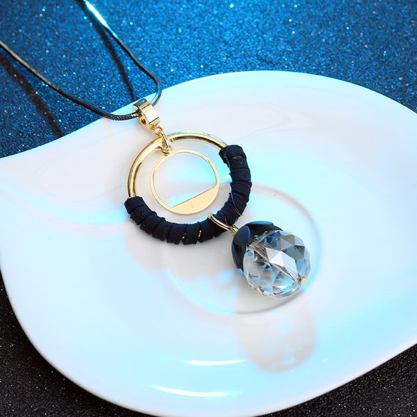 

crystal ball round circle geometric long necklace pendants for women 2019 new black sweater necklace dress accessories jewelry, Silver