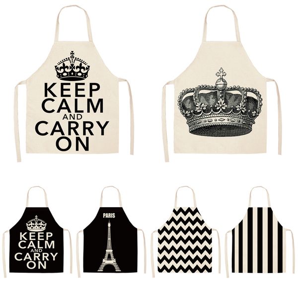 

parent-child kitchen apron black and white crown print sleeveless cotton linen aprons for kids men women home cleaning tools
