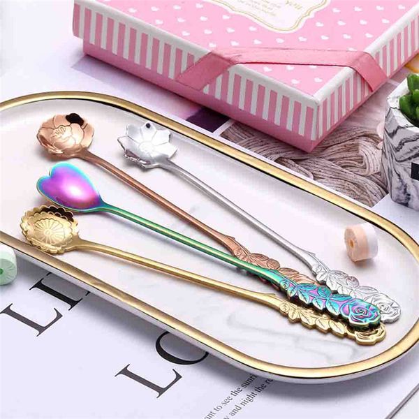 

4pcs stainless steel flower shape spoon set dinnerware dessert ice cream candy spoon kitchen gadget 0418#