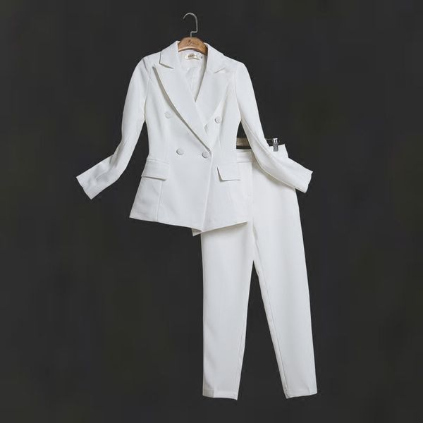 

women white slim pant suits female suit dress notch lapel women's business office tuxedos jacket+pants ladies suit, White;black