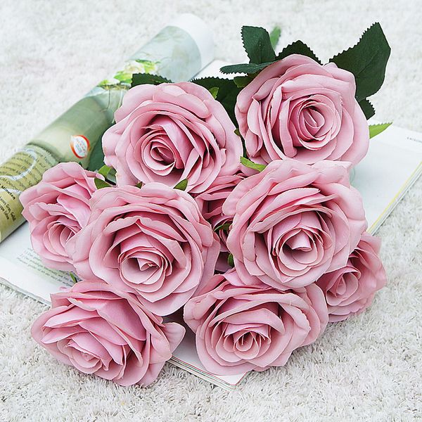 

10heads silk rose artificial flowers bunch bouquet wedding party prom decoration