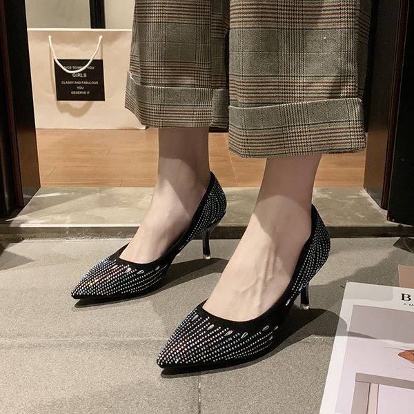 

women pumps high heels shoes woman stiletto pointed toe female party shoes office lady wedding party plus size u22-52, Black