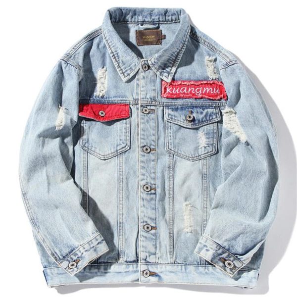 

New Autumn Mens Designer Jackets Long Sleeve Embroidered lettering Jackets Male Wash Ripped Denim jackets
