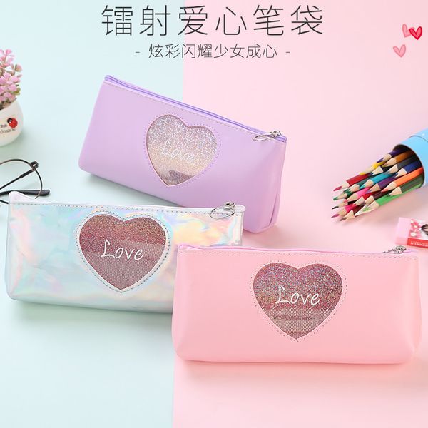 

1 pcs kawaii pencil case laser love estuches school pencil box pencilcase bag school supplies stationery