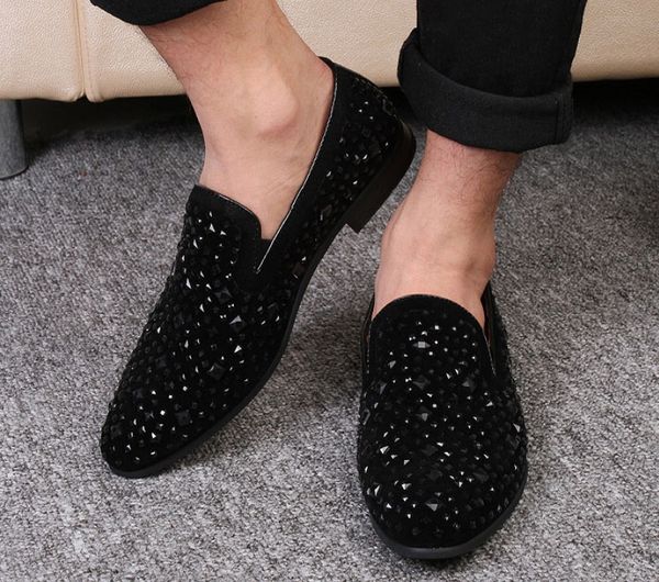 

black spikes new mens loafers luxury shoes denim and metal sequins casual men shoes