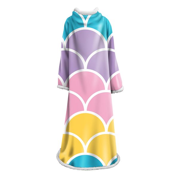 

mermaid scales sherpa blanket with sleeve for girls geometric pattern colorful velet blanket for home travel nap