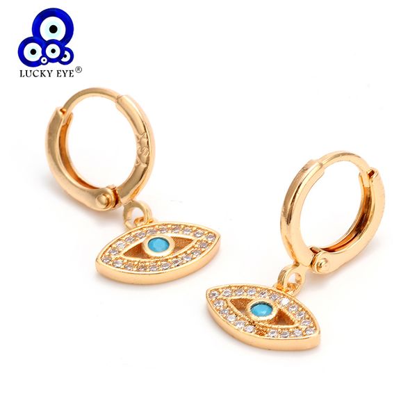 

lucky eye micro pave drop earrings golden circle turkish evil eye charm dangle earrings fashion jewelry for women ladies ey6341, Silver