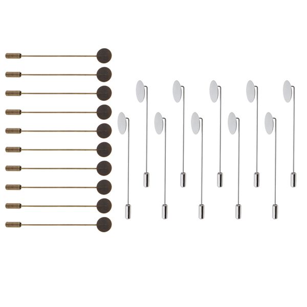 

20pcs blank tray glue on pad lapel stick pin diy clutch boutonniere brooch, Gray