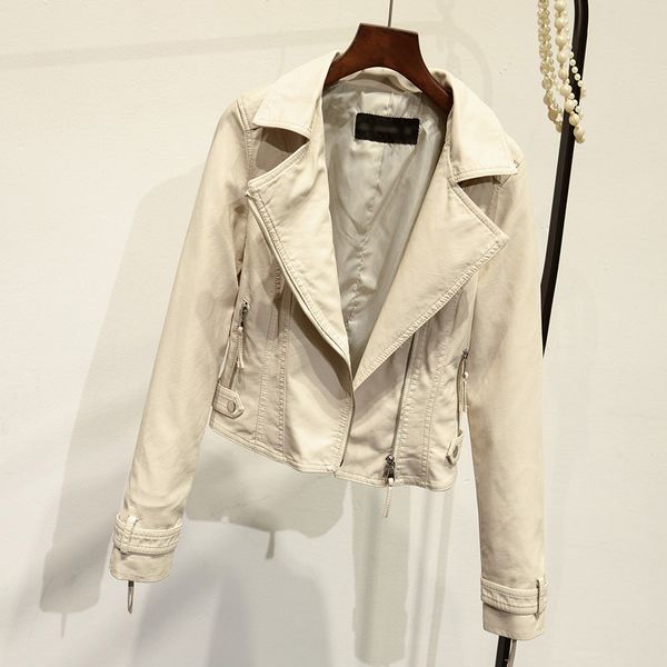 

women's leather & faux fashion solid women jacket office lady slim overcoat turn-down collar womens pu jackets and coats, Black