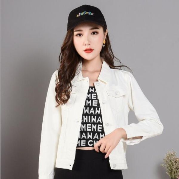 

spring autumn women clothing cowboy coat loose long sleeve short female denim jacket white black blue pink bomber jacket coats, Black;brown