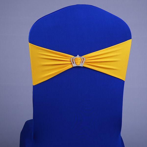 

50pcs/lot spandex lycra wedding chair sash band crown knot elastic wedding birthday party chair decor pink blue