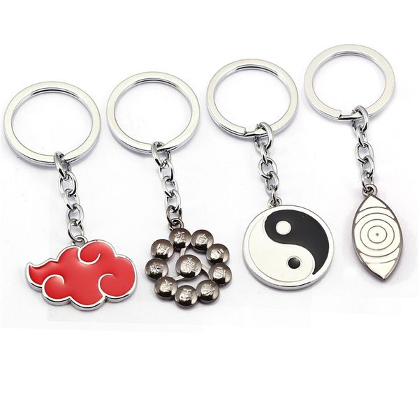 

anime naruto akatsuki sasuke rinnegan akatsuki red cloud metal keychain key ring pendant car key chain men chaveiro cosplay toys, Silver