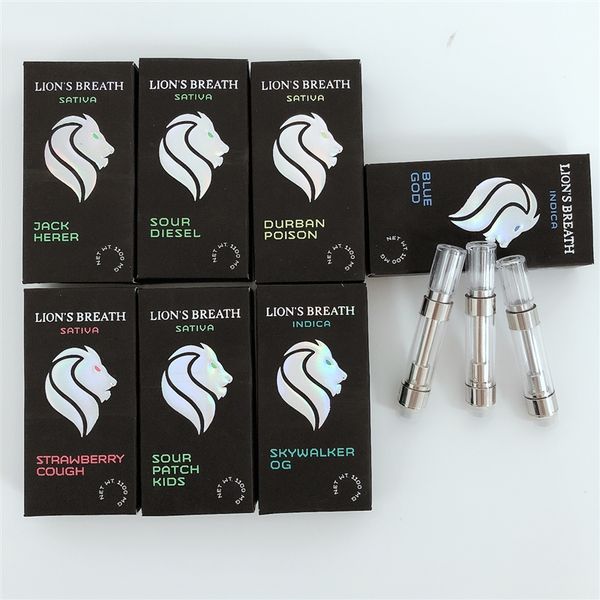 

NEW Lions Breath Vape Cartridge 0.8ML 1.0ML Pyrex Glass Tank Ceramic Coil 510 Thread DHL shipping