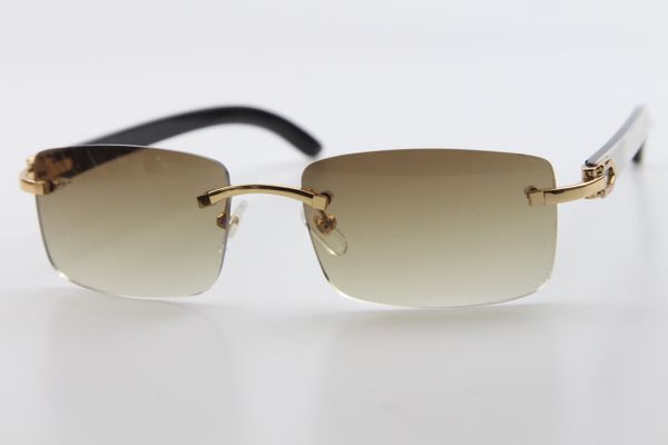 

2020 wholesale new white inside black buffalo horn rimless sunglasses new 8200757 rimless sunglasses with box siz:56, White;black