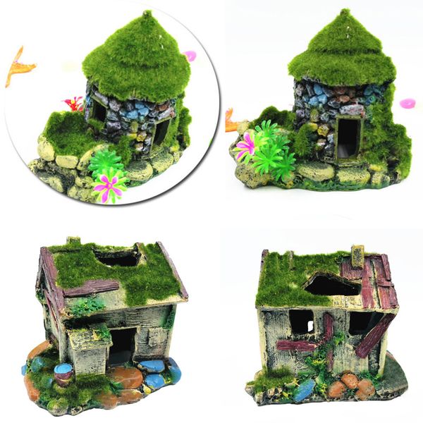 

aquarium decoration fish tank aquarium ornament dodge house flocking moss small tree hole lovely cottage decoration #81640