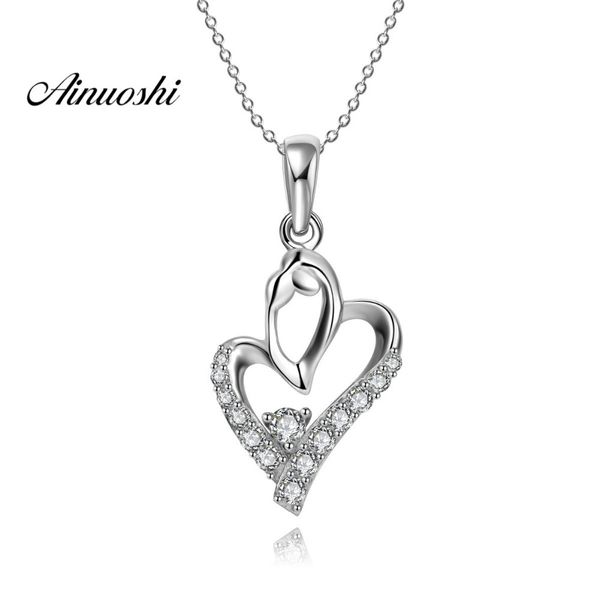 

ainuoshi 925 стерлингового серебра ожерелье для женщин девушка святить love hearts cute длинные цепи ожерелье свадьба воротник де plata y200, Silver