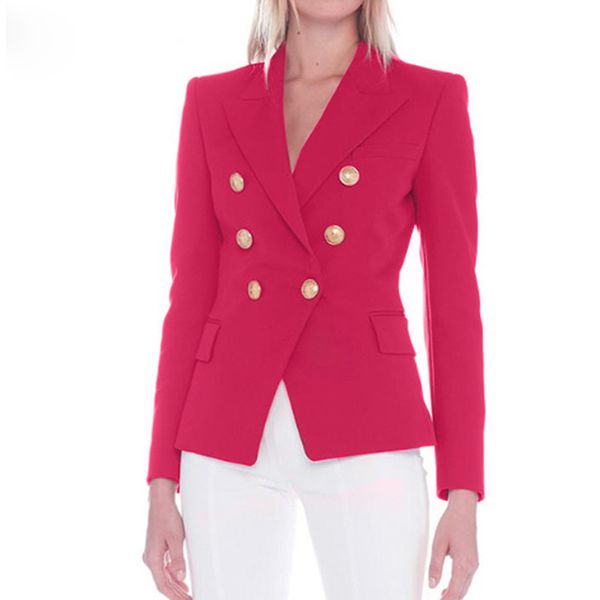 

new 2019 designer blazer jacket women's metal lion buttons double breasted blazer outer coat size s-xxl rose red, White;black