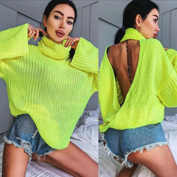 

2019 fall/winter new fluorescent crossover halter loose sweater, Black;white