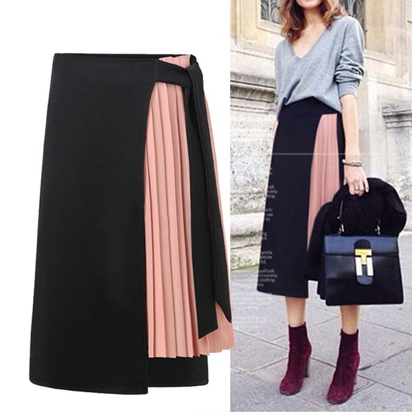 

spring summer women skirt casual polyester chiffon asymmetry high waist zipper skirt fashion streetwear long skirts, Black
