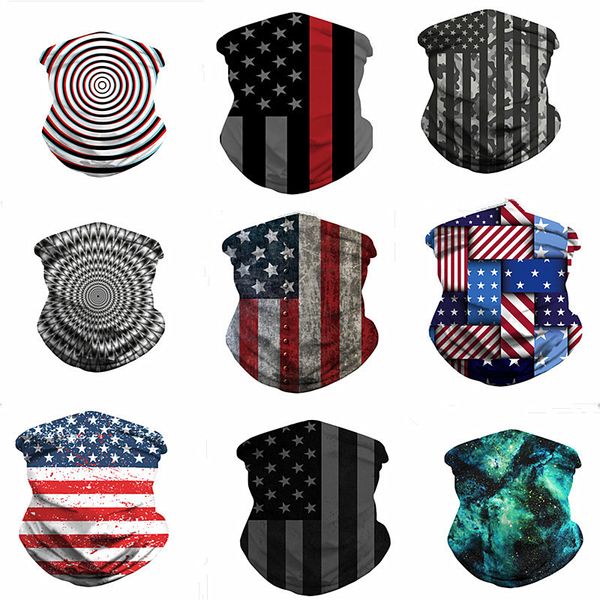 

magic american flag scarf 3d print face mask men women dustproof sunscreen scarves bandana tube headwear outdoor cycling masks gifts best, Red;brown