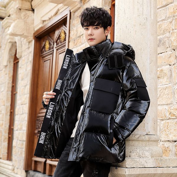 

casual fashion autumn and winter men's short down jacket hooded fold-down collar trend quality white duck down men warm men's, Black